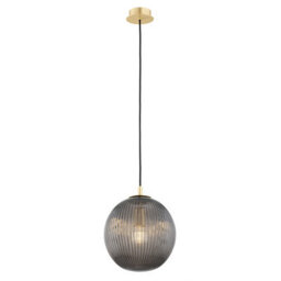 Luminosa Lighting Luminosa Paloma 25Cm Globe Pendant Ceiling Light Smoky (Fluted), Brushed Brass - thumbnail 1