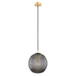 Luminosa Lighting Luminosa Paloma 25Cm Globe Pendant Ceiling Light Smoky (Fluted), Brushed Brass - thumbnail 2