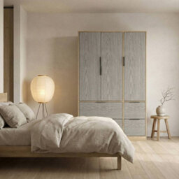 Urbn-Living Urbnliving 3 Door Wardrobe With 4 Drawers Wooden Bedroom Storage Cupboard With Hanging Rail For Clothes - Oak Unit & Cedar Grey - thumbnail 8