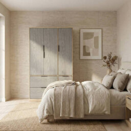 Urbn-Living Urbnliving 3 Door Wardrobe With 4 Drawers Wooden Bedroom Storage Cupboard With Hanging Rail For Clothes - Oak Unit & Cedar Grey - thumbnail 4