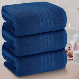 Casabella Towels 3 Pack Bath Sheets Large Bath Towel 80X140 Cm 100% Zero-Twist Cotton Highly Absorbent Towels Royal - thumbnail 2