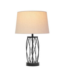 Lighting Supermarket Ashleigh Black Metal Lattice Cylinder Lantern Table Lamp With Natural Linen Shade - thumbnail 2