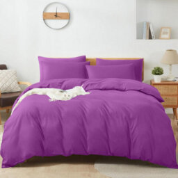 Aspire Homeware Plain Duvet Cover Set Soft Microfibre, Purple, Single (L)200Cm X (W)135Cm - thumbnail 1