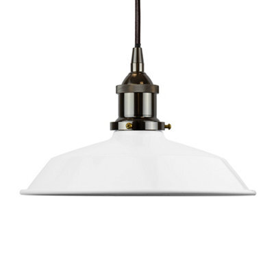 White Small Trinity Metal Painted Dome Pendant Light With Black Nickel Lamp Holder And Black Round Cable - Se Home - image 1