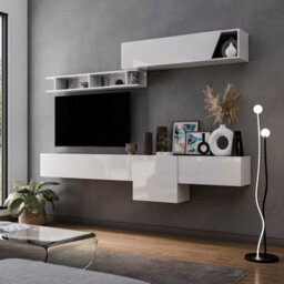 Decorotika Leiden Moduler Modern Tv Unit Wall Mount Customizable Layout High Gloss White - thumbnail 3