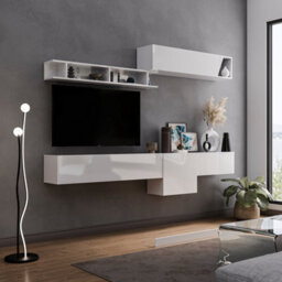 Decorotika Leiden Moduler Modern Tv Unit Wall Mount Customizable Layout High Gloss White - thumbnail 2