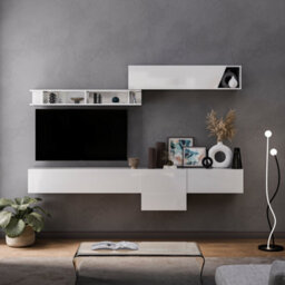 Decorotika Leiden Moduler Modern Tv Unit Wall Mount Customizable Layout High Gloss White - thumbnail 1