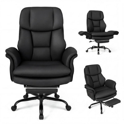 Costway Ergonomic Cross Legged Office Chair Retractable Footrest & 5-Level Adjustable Armrests Black - image 1