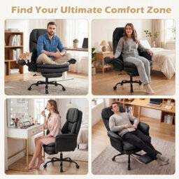 Costway Ergonomic Cross Legged Office Chair Retractable Footrest & 5-Level Adjustable Armrests Black - thumbnail 9