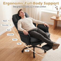 Costway Ergonomic Cross Legged Office Chair Retractable Footrest & 5-Level Adjustable Armrests Black - thumbnail 8