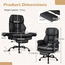 Costway Ergonomic Cross Legged Office Chair Retractable Footrest & 5-Level Adjustable Armrests Black - thumbnail 2