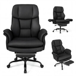 Costway Ergonomic Cross Legged Office Chair Retractable Footrest & 5-Level Adjustable Armrests Black - thumbnail 1