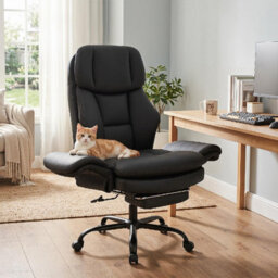 Costway Ergonomic Cross Legged Office Chair Retractable Footrest & 5-Level Adjustable Armrests Black - thumbnail 3
