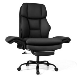 Costway Ergonomic Cross Legged Office Chair Retractable Footrest & 5-Level Adjustable Armrests Black - thumbnail 5