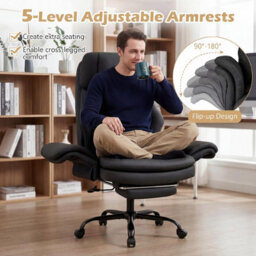 Costway Ergonomic Cross Legged Office Chair Retractable Footrest & 5-Level Adjustable Armrests Black - thumbnail 7