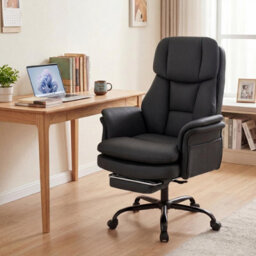 Costway Ergonomic Cross Legged Office Chair Retractable Footrest & 5-Level Adjustable Armrests Black - thumbnail 4