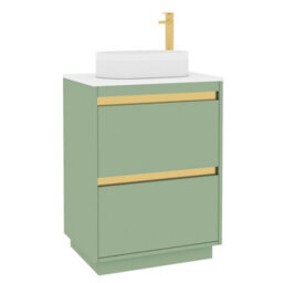 Royal Bathrooms Orion 600mm Mint Sage Floor Standing Plain White Countertop Vanity Unit 2 Drawer With Lyon Basin & Brushed Brass Accent Trim - thumbnail 6