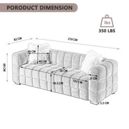 3 Seater Sofa, Teddy Fleece Fabric 210 Cm Loveseat Couch With 2 Pillow For Living Room Bedroom - White - thumbnail 8