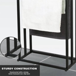 Black Steel 3 Tier Free Standing Towel Holder Rack Bathroom Uk - thumbnail 7