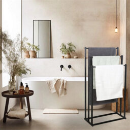 Black Steel 3 Tier Free Standing Towel Holder Rack Bathroom Uk - thumbnail 6
