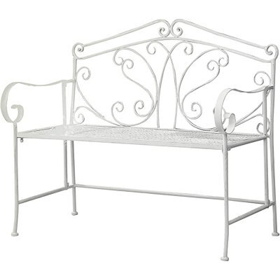 Glamhaus Metal Garden Bench Seat Patio Furniture Foldable Antique White Beautiful Shabby Chic Handmade Vintage (Andalusia) - image 1
