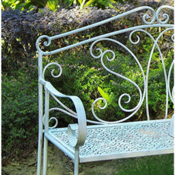 Glamhaus Metal Garden Bench Seat Patio Furniture Foldable Antique White Beautiful Shabby Chic Handmade Vintage (Andalusia) - thumbnail 2
