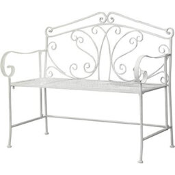 Glamhaus Metal Garden Bench Seat Patio Furniture Foldable Antique White Beautiful Shabby Chic Handmade Vintage (Andalusia) - thumbnail 1