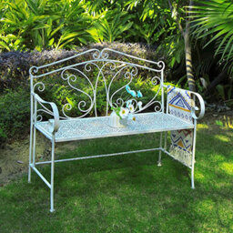 Glamhaus Metal Garden Bench Seat Patio Furniture Foldable Antique White Beautiful Shabby Chic Handmade Vintage (Andalusia) - thumbnail 6