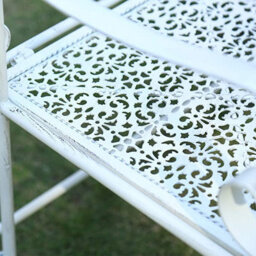 Glamhaus Metal Garden Bench Seat Patio Furniture Foldable Antique White Beautiful Shabby Chic Handmade Vintage (Andalusia) - thumbnail 4