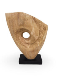 Mango Wood Sculpture - Abstract Spiral Eye Decorative Ornament For Home Accessories - Natural Finish - 29X37X9Cm - thumbnail 1