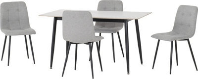 Seconique Fenton Dining Set White Marble Stone Effect With 4 Light Grey Fabric Chairs - image 1