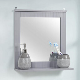 Taylor & Brown Wood Framed Wall-Mounted Bathroom Mirror With Shelf, Hanging Vanity Mirror, For The Living Room And Bathroom, Grey - thumbnail 5