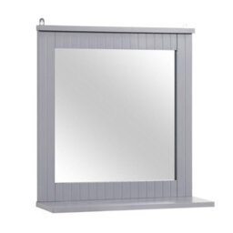 Taylor & Brown Wood Framed Wall-Mounted Bathroom Mirror With Shelf, Hanging Vanity Mirror, For The Living Room And Bathroom, Grey - thumbnail 4