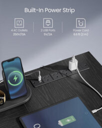 Songmics L-Shaped Desk With Power Outlets, Corner Desk, Computer Desk With Monitor Shelf, Gaming Desk With Led Lights, Ebony Black - thumbnail 4