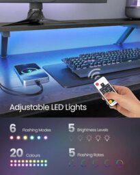 Songmics L-Shaped Desk With Power Outlets, Corner Desk, Computer Desk With Monitor Shelf, Gaming Desk With Led Lights, Ebony Black - thumbnail 3