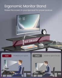 Songmics L-Shaped Desk With Power Outlets, Corner Desk, Computer Desk With Monitor Shelf, Gaming Desk With Led Lights, Ebony Black - thumbnail 5