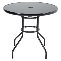 Living And Home Black Round Tempered Glass Top Garden Bistro Dinging Table With Metal Frame And Umbrella Hole Outdoor 80 Cm - thumbnail 2