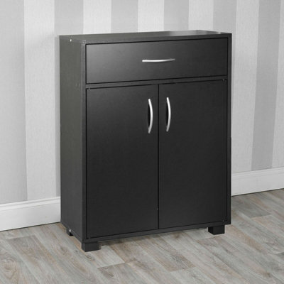 Black Small 2 Door 1 Drawer Hallway Living Room Sideboard Wooden Storage Cabinet Unit - image 1