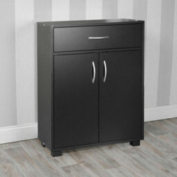 Black Small 2 Door 1 Drawer Hallway Living Room Sideboard Wooden Storage Cabinet Unit - thumbnail 1