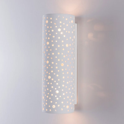 Harper Living Perforated Up/down Ceramic Wall Light, Cylinder Shade, 2Xe14 Bulb Cap 40 Watts Maximum Each, White Finish - image 1