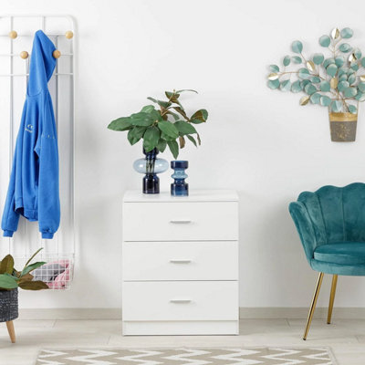 Interior Emporium 3-Drawer Bedside Table - Compact Nightstand With Storage - Modern Bedroom Furniture (White) - image 1