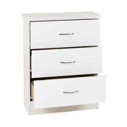 Interior Emporium 3-Drawer Bedside Table - Compact Nightstand With Storage - Modern Bedroom Furniture (White) - thumbnail 4