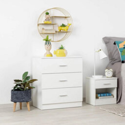 Interior Emporium 3-Drawer Bedside Table - Compact Nightstand With Storage - Modern Bedroom Furniture (White) - thumbnail 3