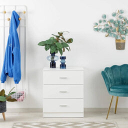 Interior Emporium 3-Drawer Bedside Table - Compact Nightstand With Storage - Modern Bedroom Furniture (White) - thumbnail 1