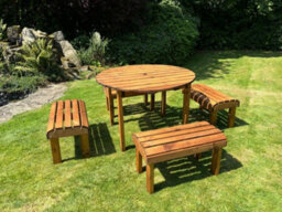 Charles Taylor Knights Wooden Garden 4 Seat Bench Round Dining Table Set Grey - thumbnail 3