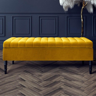 Safar 90Cm Ottoman Storage Bench - Plush Velvet Shoe Bench - Mustard Gold Lined Upholstery Storage Footstool - image 1