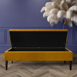 Safar 90Cm Ottoman Storage Bench - Plush Velvet Shoe Bench - Mustard Gold Lined Upholstery Storage Footstool - thumbnail 2