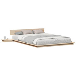 Walplus Modern Engineered Wood Floor Bed Frame With Bedside Table And Headboard For Bedroom - thumbnail 2