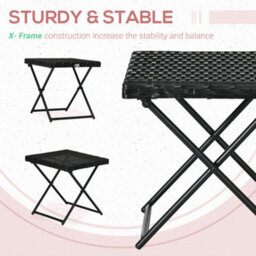 Outsunny Folding Square Rattan Coffee Table W/ Steel Frame Bistro Garden Black - thumbnail 6