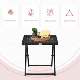 Outsunny Folding Square Rattan Coffee Table W/ Steel Frame Bistro Garden Black - thumbnail 5